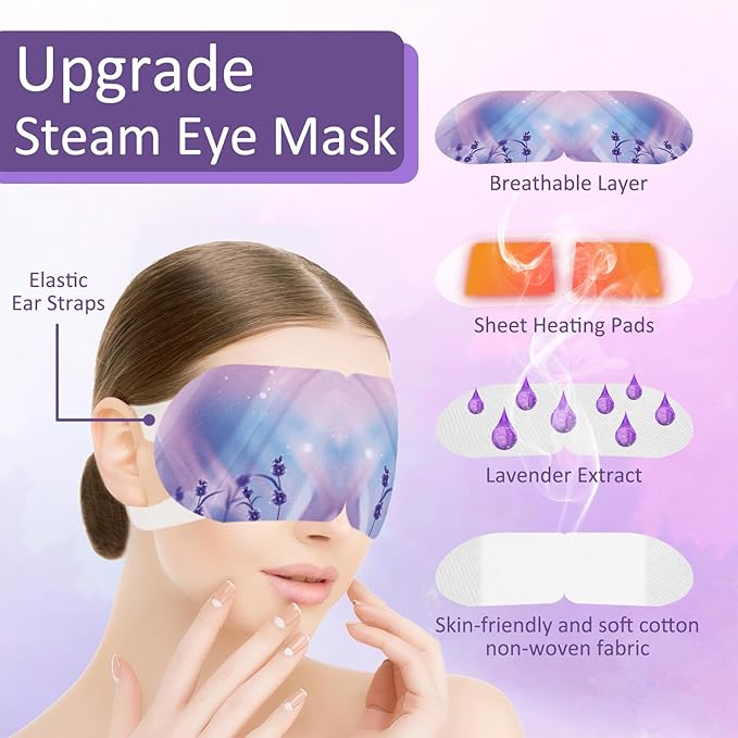 Scienbeauty Steam Eye Mask 20 Packs Lavender Heated Eye Mask Disposable Warm Eye Compress for Dry Eyes,Self Heating Moist Heated Eye Masks SPA Warm Eye Mask for Dark Circles,Puffy Eyes,Eye Fatigue