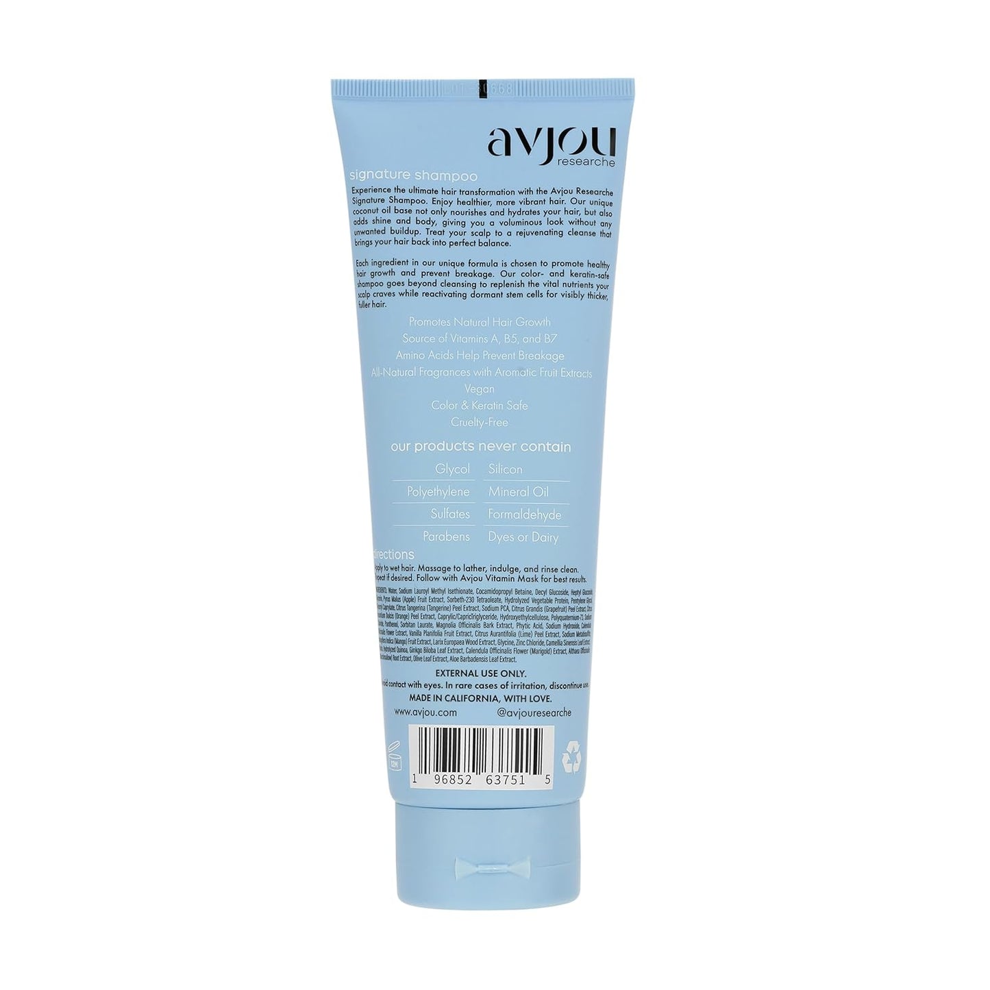 Avjou Researche™ Signature Shampoo – Supports the Look of Healthy, Fuller Hair – Vegan, Color & Keratin Safe, Cruelty-Free, Hydrates & Nourishes with Coconut Oil – Designed for All Hair Types, 8 oz