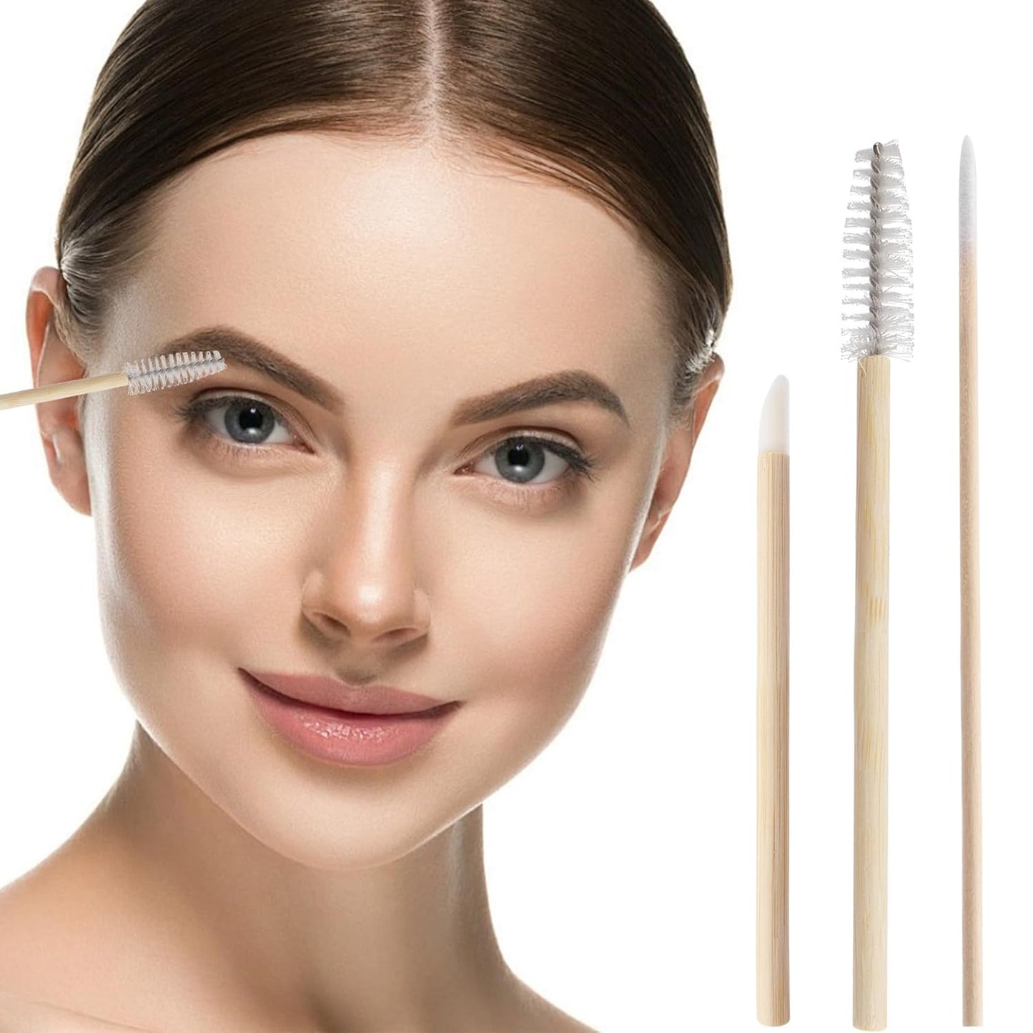 300 Pack Disposable Spoolies Brushes Sets Bamboo Mascara Wand Lip Brushes Cotton Swab for Eyebrow Eyelash Extension Tattoo Lipstick Applicator(White)