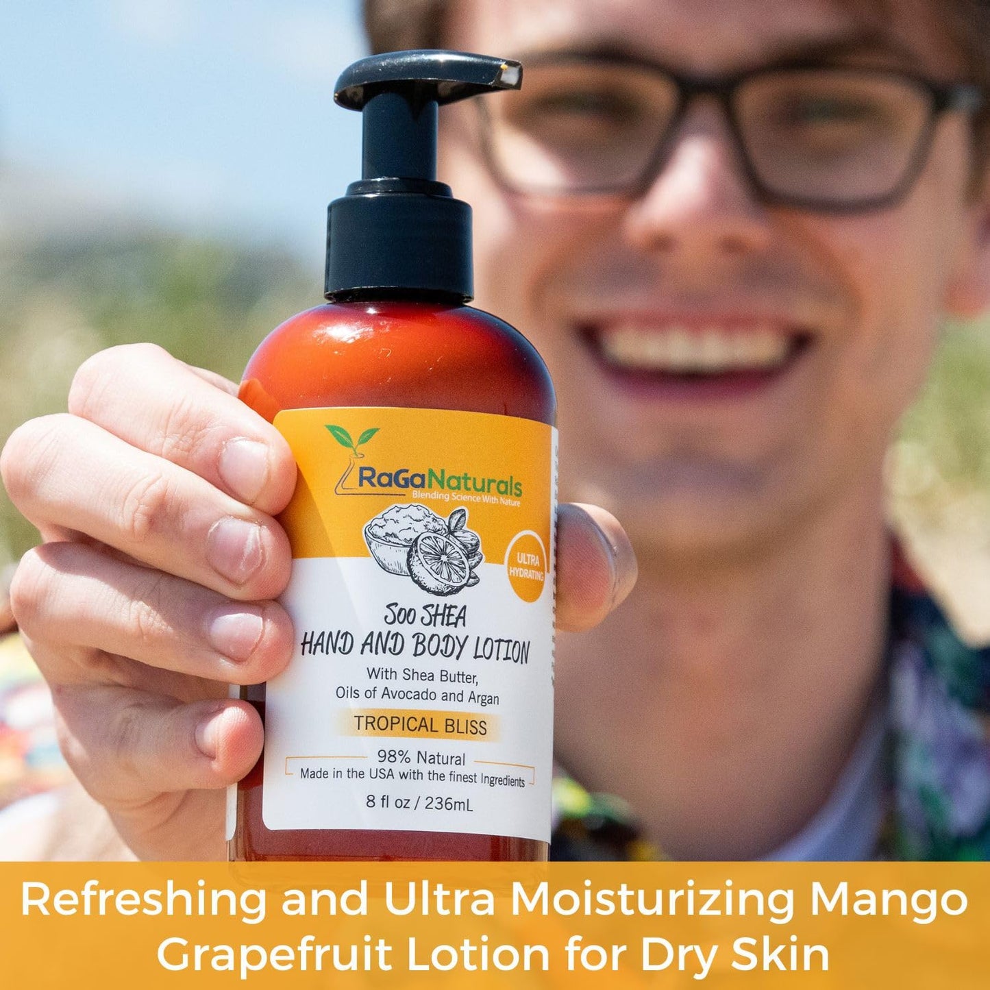 RaGaNaturals Natural Mango Body Lotion for Dry Skin - Tropical Bliss Moisturizer with Shea Butter, Vitamin E, B5, Argan & Avocado Oil - Refreshing Fruity Scent, Plant Based, Non-Greasy, Vegan - 16 Oz