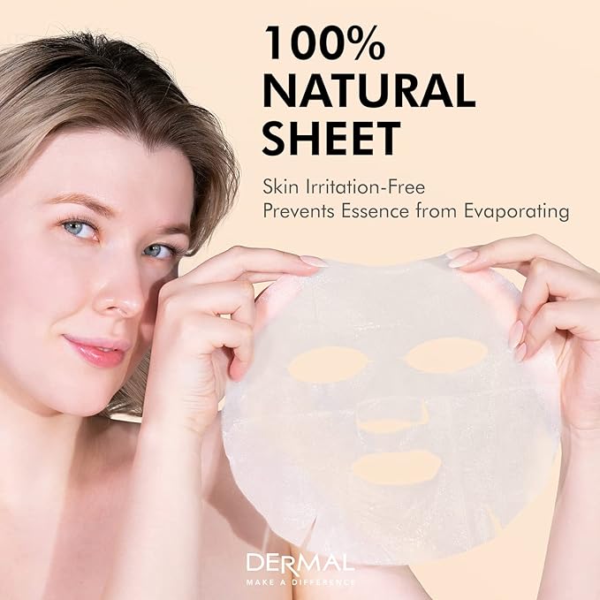 DERMAL 32 Combo A+B Set Collagen Essence Korean Face Mask - Hydrating and Soothing Facial Mask with Panthenol - Hypoallergenic Self Care Sheet Mask for All Skin Types - Natural Home Spa Treatment Mask