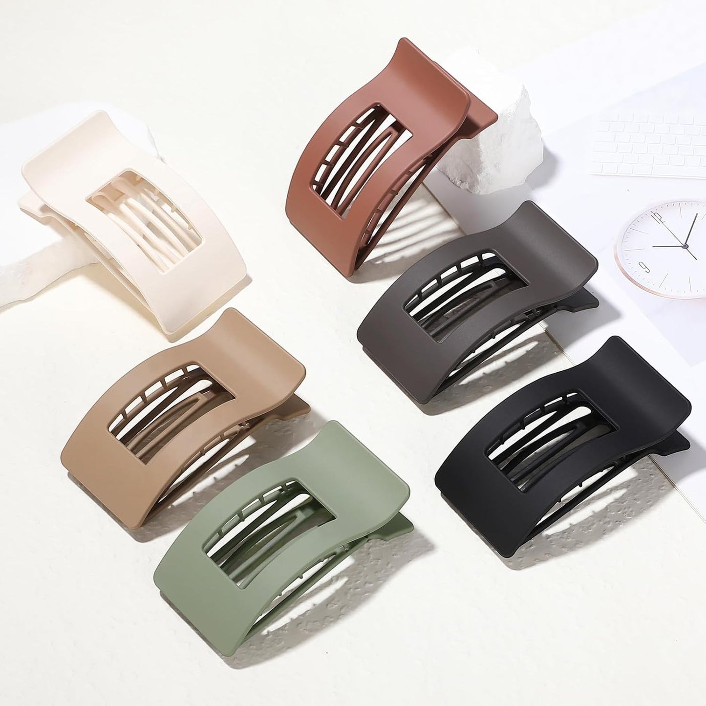 French Flat Hair Clips for Women 6pcs Hair Claw Clips for Thick or Thin Hair Matte Claw Clips for Girls Barrettes Non-Slip Strong Hold Hair Accessories for Women (Basic)