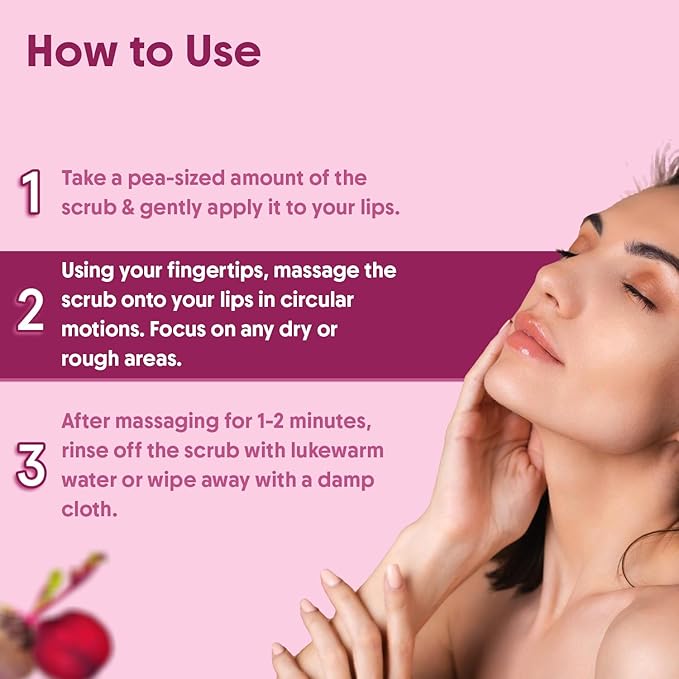 Beetroot Lip Scrub with Shea Butter & Cocoa Butter – For Dark, Chapped & Pigmented Lips – Suitable for Men and Women - 0.5 FL Oz / 15gm