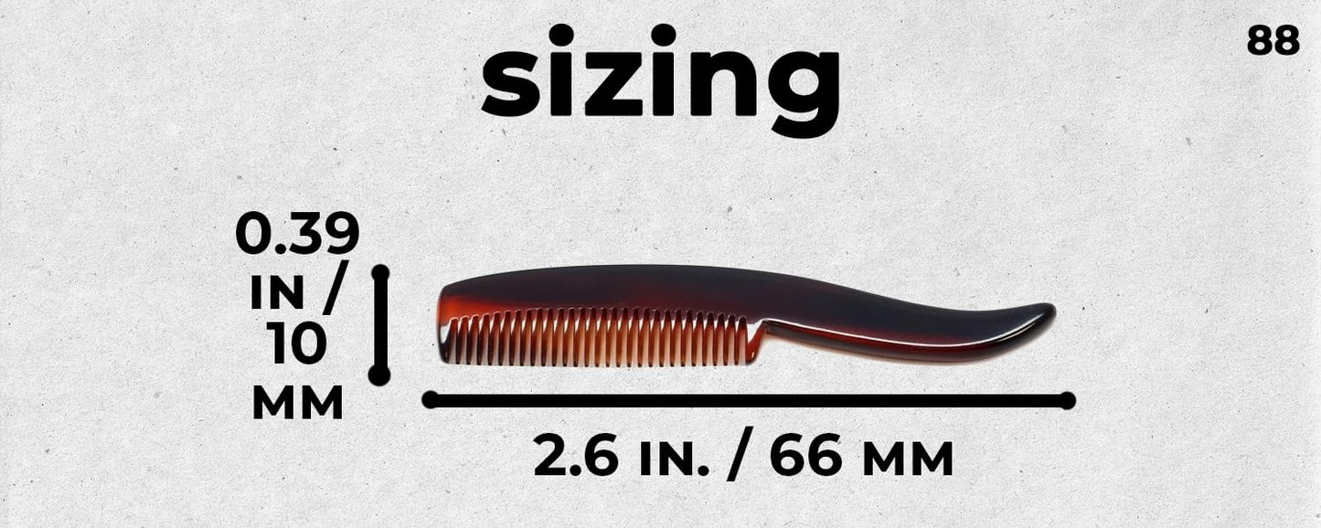 #88 Handmade Narrow Tooth Mustache Beard Comb Small Tortoise Havana Acetate Thick Coarse Fine Short Pocket Sized Facial Hair Grooming Tangle Free Beard Straightener Growth Care Styling Wet Comb