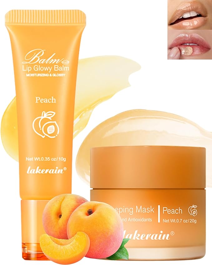 Lip Glowy Balm & Lip Sleeping Mask,Hydrating Repair Sleeping Lip Mask,Glossy Tinted Lip Balm,Smooth Cracked Chapped Dry Lip,Lip Care Therapy Treatment,Women's Day Makeup Gift for Women-01Peach