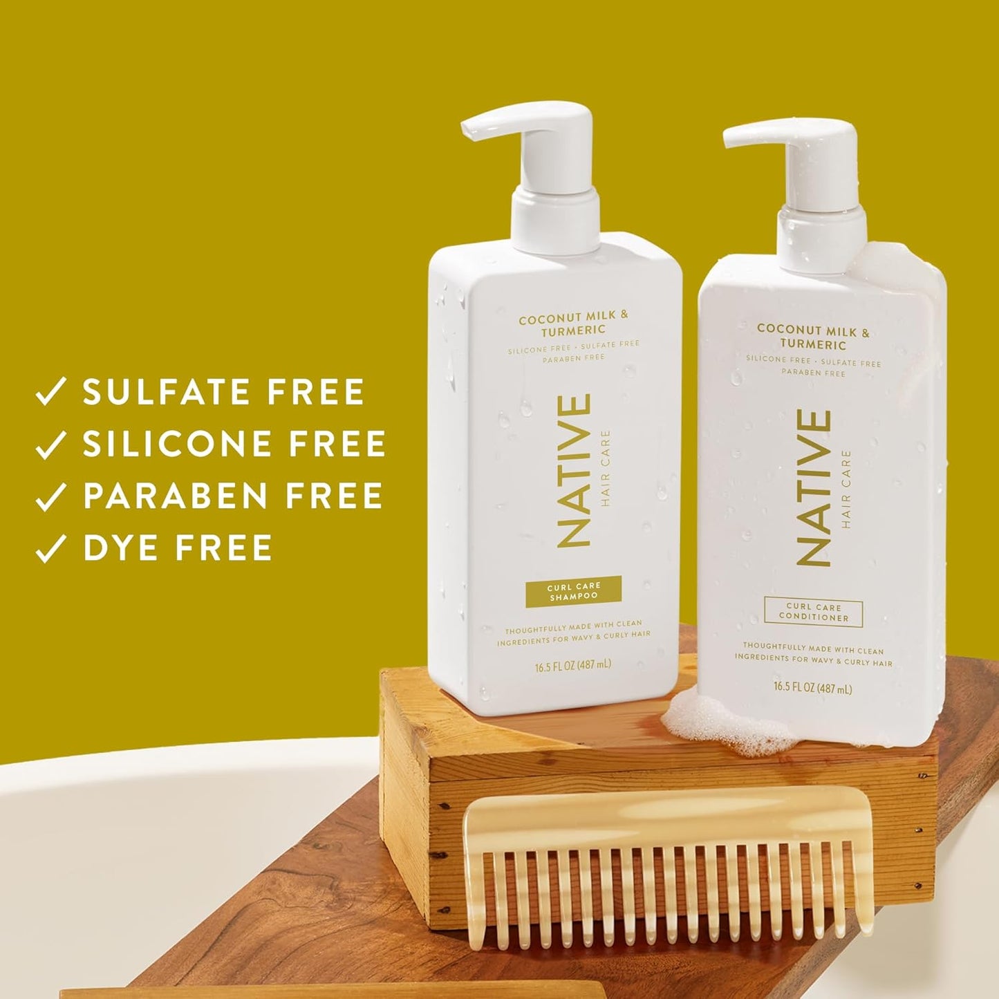 Native Coconut & Turmeric Shampoo and Conditioner Contain Naturally Derived Ingredients | All Hair Types, Color & Treated, Fine to Dry Damaged, Sulfate & Dye Free - 2-Pack