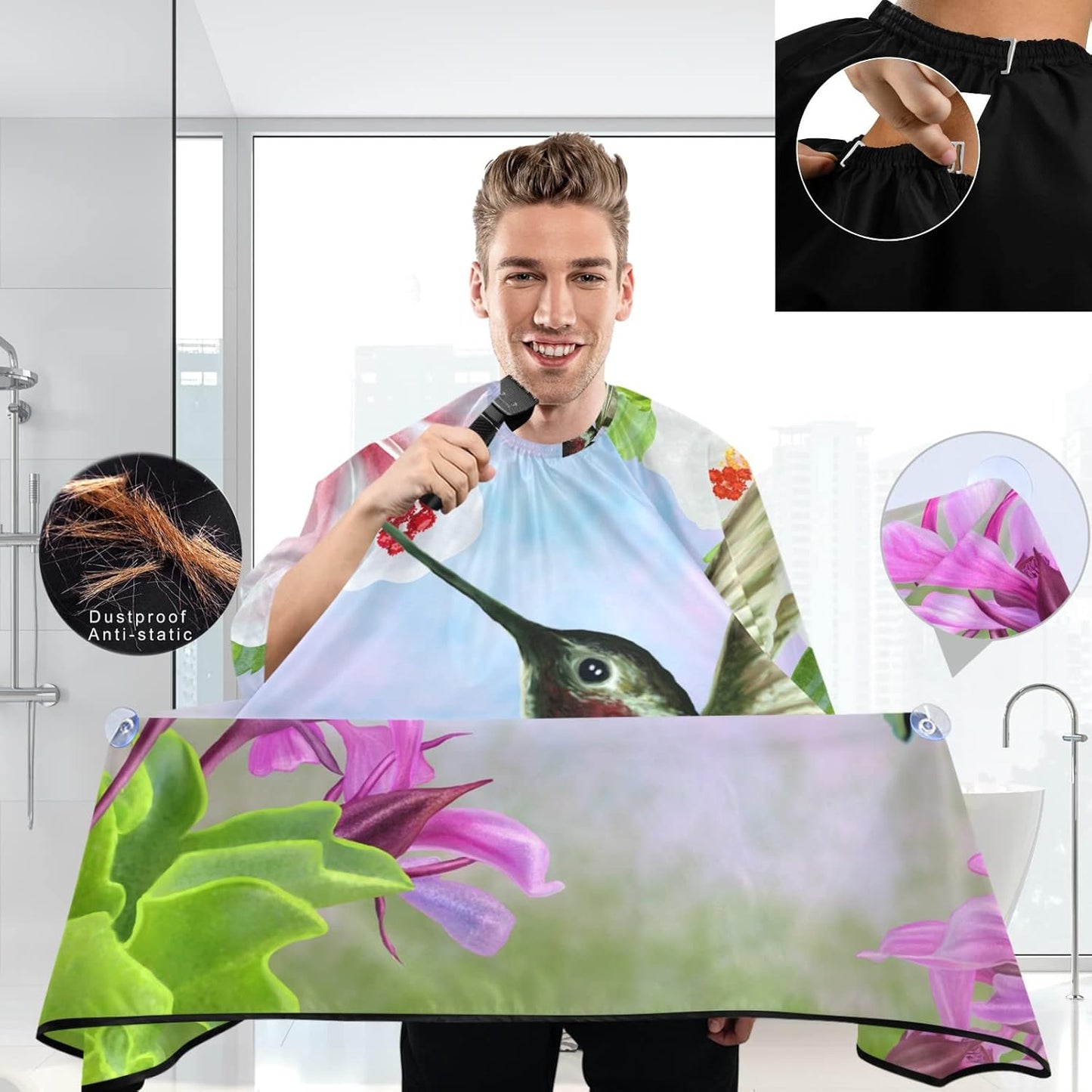 visesunny Barber Cape Spring Flower Bird Polyester Hair Cutting Salon Cape Apron Anti-Static Haircut Water-Resistant Shaving Cloth Beard Shaving Bib Hairdressing Cape