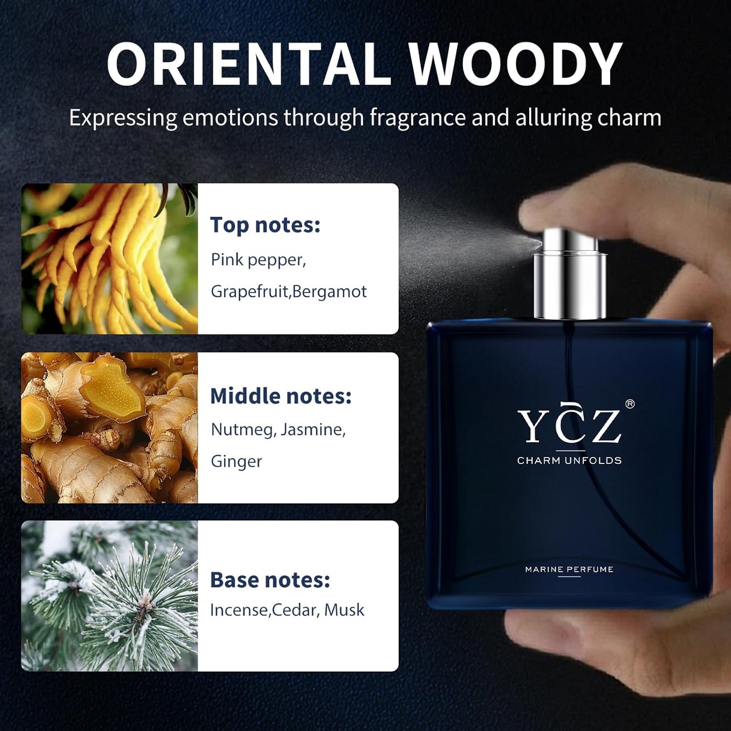 Ycz Charm Unfolds Marine Perfume for Men, 1.7 oz. Long Lasting Eau De Parfum Cologne For Men, Oriental Woody Fragrance - Ideal Special Occasions, Making it the Ideal gentlemen’s Gift