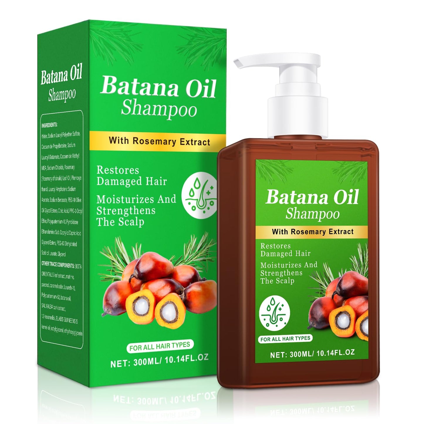 -Promote Hair Growth,Rosemary Shampoo,Nourishes Scalp, Reduces Breakage & Adds Shine,Reduces Hair Loss (Batana Shampoo-(10.1 fl oz))