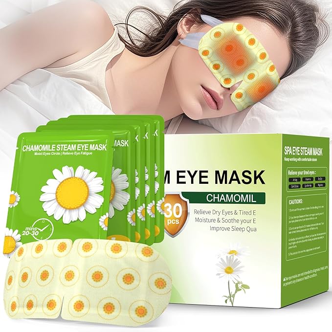 30 Packs Steam Eye Mask Chamomile, Heated Eye Masks Relaxing Gifts for Women Soothing Eye Fatigue Hot Sleep Mask, Warm Eye Compress for Dry Eyes, Disposable Eye Mask for Travel Essentials