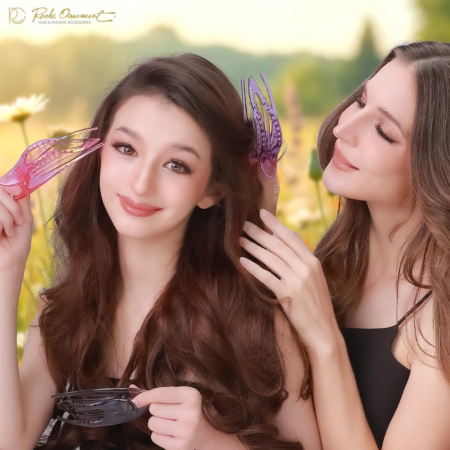 RC ROCHE 6 Pcs Flat Hair Clips Big Claw for Thick Hair French Duckbill Women No Slip Side Slide Curved Alligator Concord Strong Grip Hold Volume Lay Down Clamp, Small Transparent