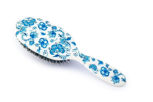 Rock & Ruddle Natural Mixed Boar Bristle Hair Brush for Women and Kids (Large, 21cm) - Perfect for Wet or Dry Hair, Detangling Smoothing Blowdrying - Designed & Made in UK - Pretty Blue