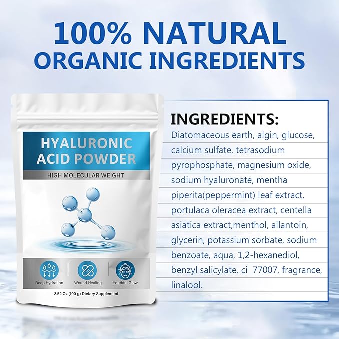 Hyaluronic Acid Powder for Face & Skin | Deep Hydration & Wrinkle Reduction | Pure Hydrating Powder for DIY Face Masks, Serums & Lotions
