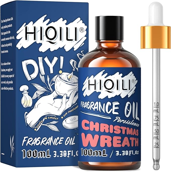 HIQILI Christmas Wreath Essential Oil 100ml - Pure Fragrance Oil for Diffuser, Aromatherapy, DIY Candle Soap Perfume Lotion Making, 3.38 Fl Oz