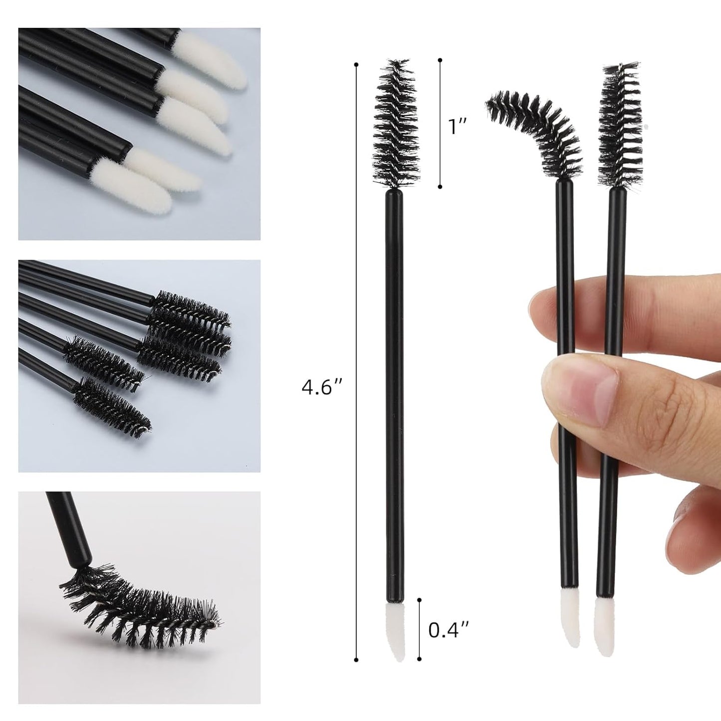 500 Pcs Disposable Mascara Wands Dual Ended Eyelash Brush Lip Brush, Lipstick Applicator Eyebrow Spoolies Brush for Eyelash Extensions - Black
