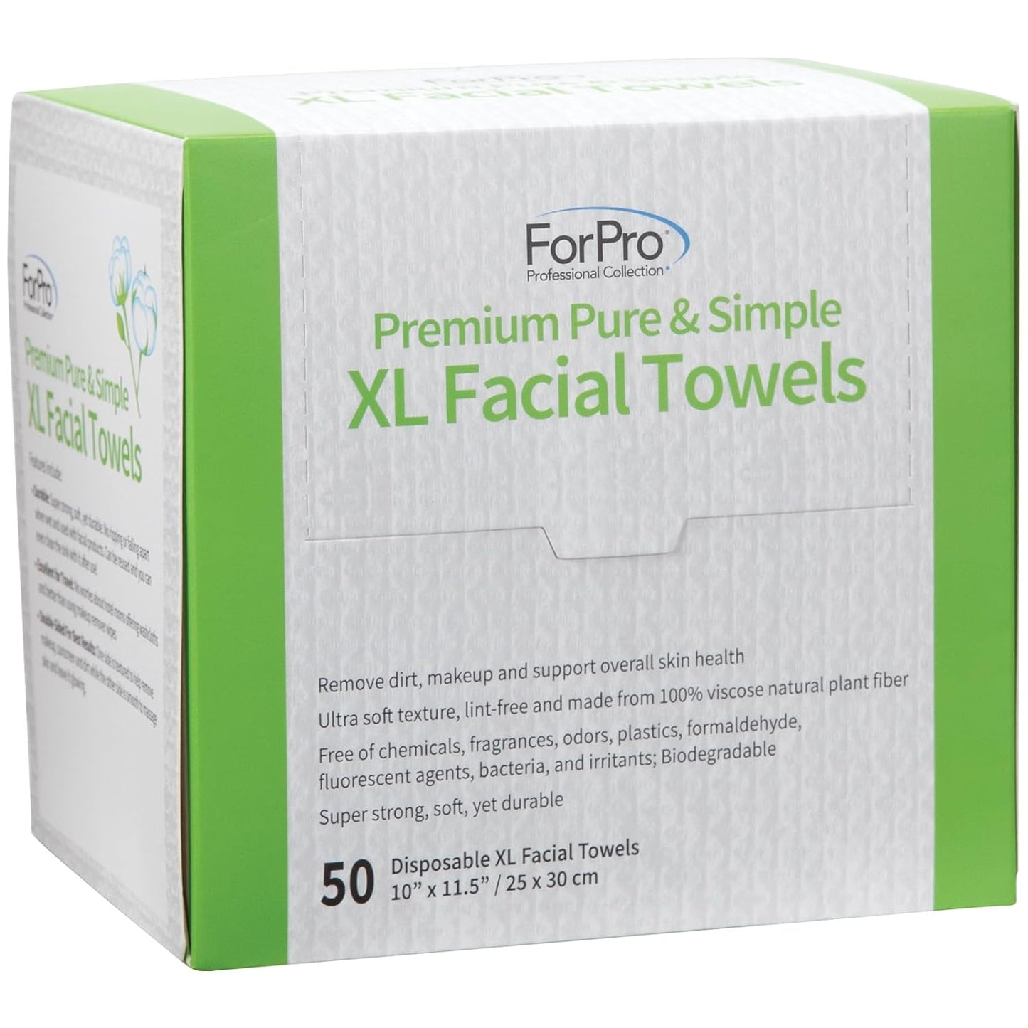 ForPro Premium Pure & Simple XL Facial Towels, Disposable Makeup Remover Dry Wipes, Ultra Soft Lint-Free Biodegradable Face Towels, 100% Vegan & Cruelty-Free, 50-Count