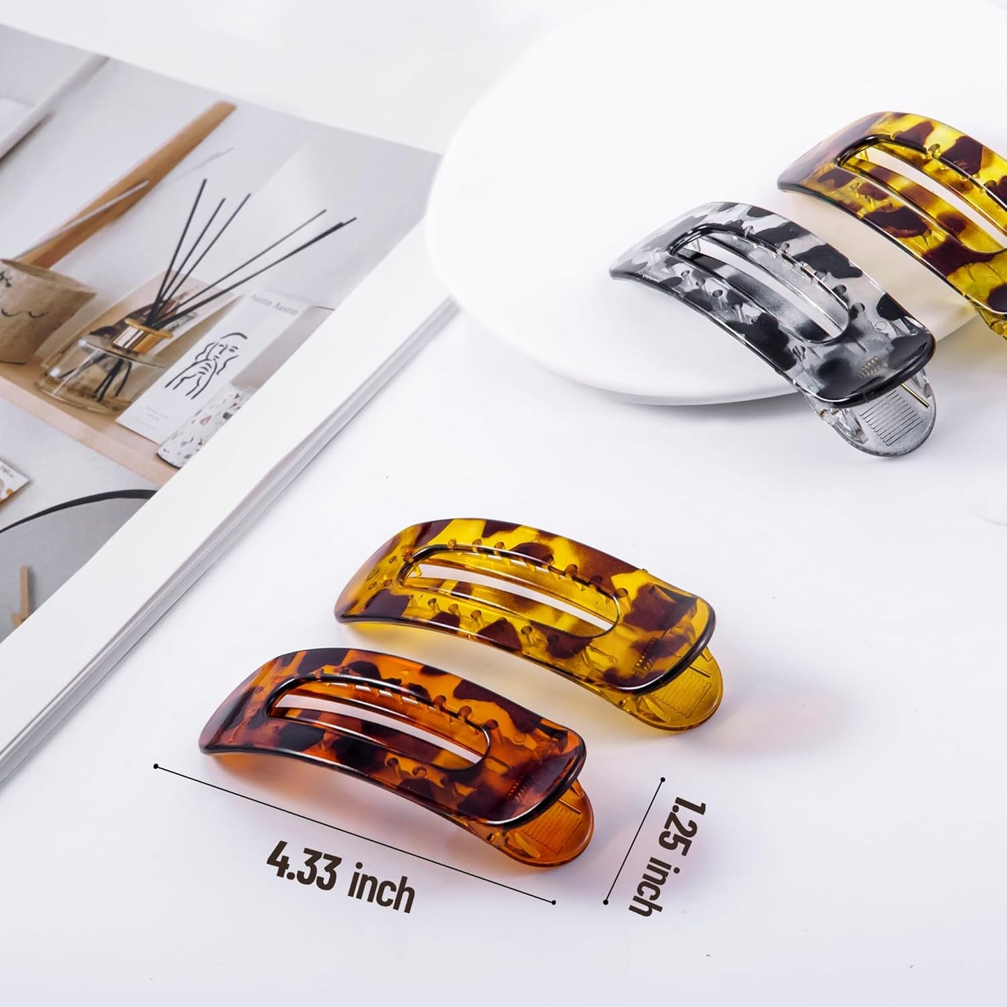 8 Pcs Large Lay Flat Claw Clips for Women French Side Slide Barrettes for Thin Fine Hair Rectangle Alligator Hair Accessories,Bright Tortoiseshell