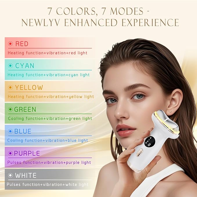 Electric Gua Sha Facial Tool 7 in 1 Hot & Cold Face and Neck LED Beauty Massager, Vibration Pulse Mode for Skin Care, Lymphatic Drainage Anti-Aging & Wrinkles Face Lift Device Gift for Mom