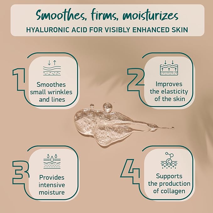 Organic Hyaluronic Acid Serum for Face | Best Hyaluronic Acid (Oligo) + 4 Hyaluronic Sizes - Highly Dosed | Hydrating Serum - Aging-Aging Moisturizer – Fragrance-Free | Made in Germany