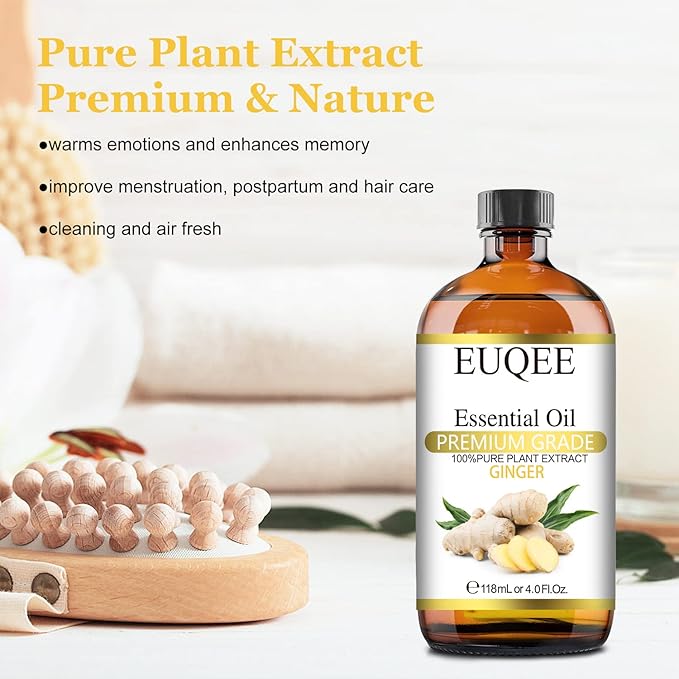 Ginger Essential Oil 118mL Pure Ginger Oil, Large Bottle Premium Essential Oil with Glass Dropper for Diffuser, Candle Making, DIY Soap - 4fl. oz
