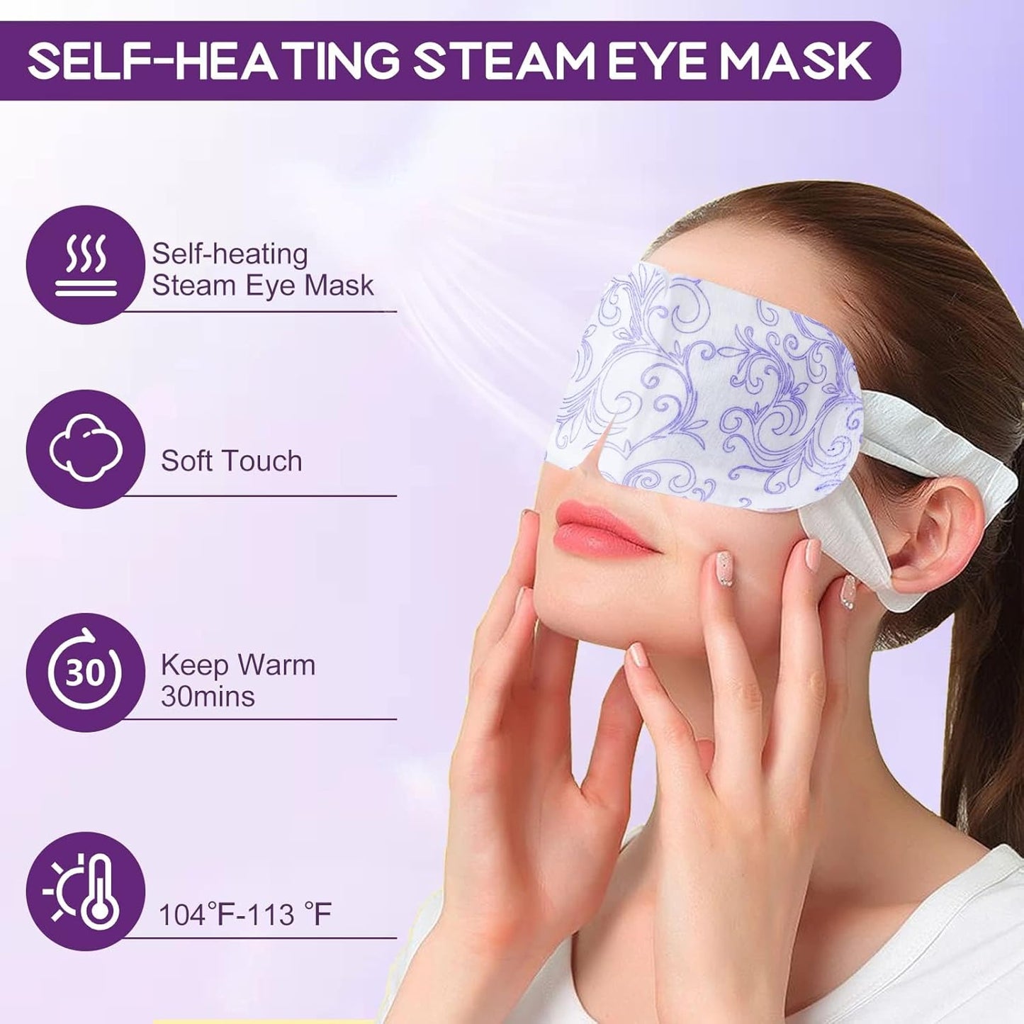 XPCARE 24 Pack Steam Eye Masks for Dry Eyes, Self Heated Steam Warm Eye Mask, Disposable Heated Eye Mask for Dark Circles, Puffy Eyes, Relief Stress Eye Fatigue (Unscented)