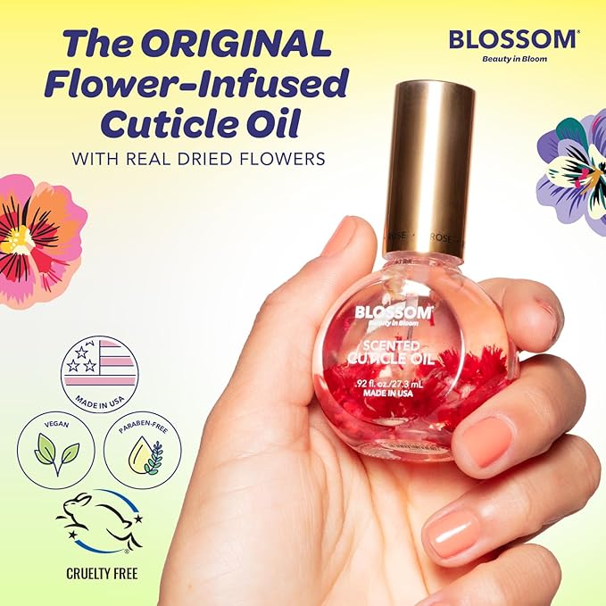 Blossom Cuticle Oil for Nails, Hydrating, Moisturizing, Scented Nail Oil Cuticle Care, Infused with Real Flowers, Made in USA, 0.92 fl. oz, Lemon Cookie