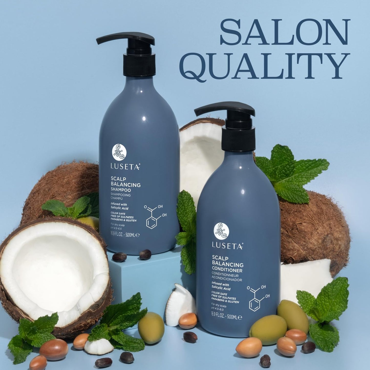 Luseta Salicylic Acid Shampoo and Conditioner Set for Men and Women, Scalp-Balancing, Reducing Build-up, Flake Control Shampoo for Men, Clarifying Shampoo for Refreshing, pH-Balanced, 2 x 16.9 Fl Oz