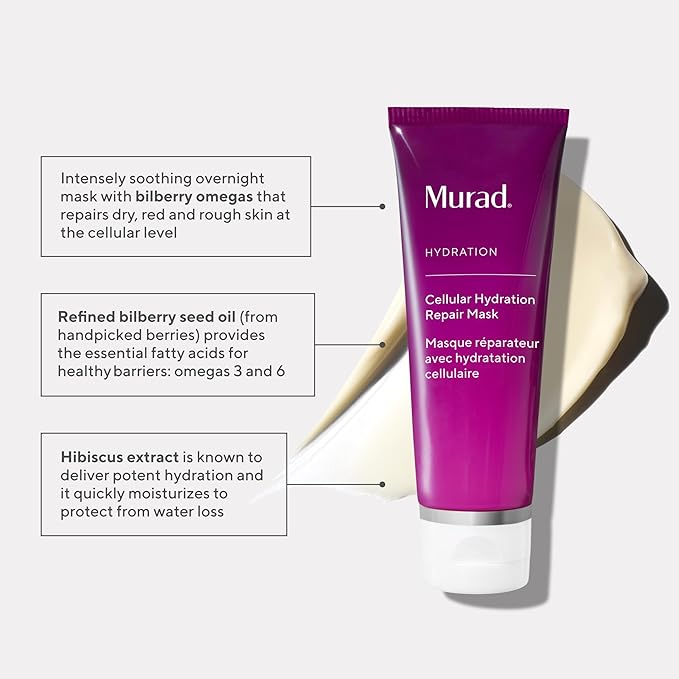 Murad Cellular Hydration Barrier Repair Mask - Hydrating Face Mask, Formulated with Bilberry Omegas, Hibiscus Extract, and Canadian Willowherb, Visibly Repairs Dry, Red, and Rough Skin - 2.7 Fl Oz