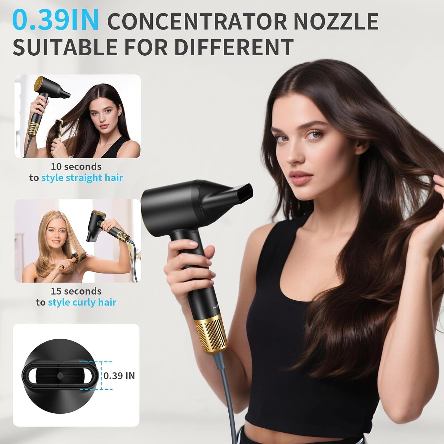 Infrared Ionic Hair Dryer with Magnetic Nozzle - 1600W Voltage Blow Dryer for Women, Fast Drying, Frizz Control, Lightweight & Low Noise, Red Light & Negative Ions, for All Hair Types