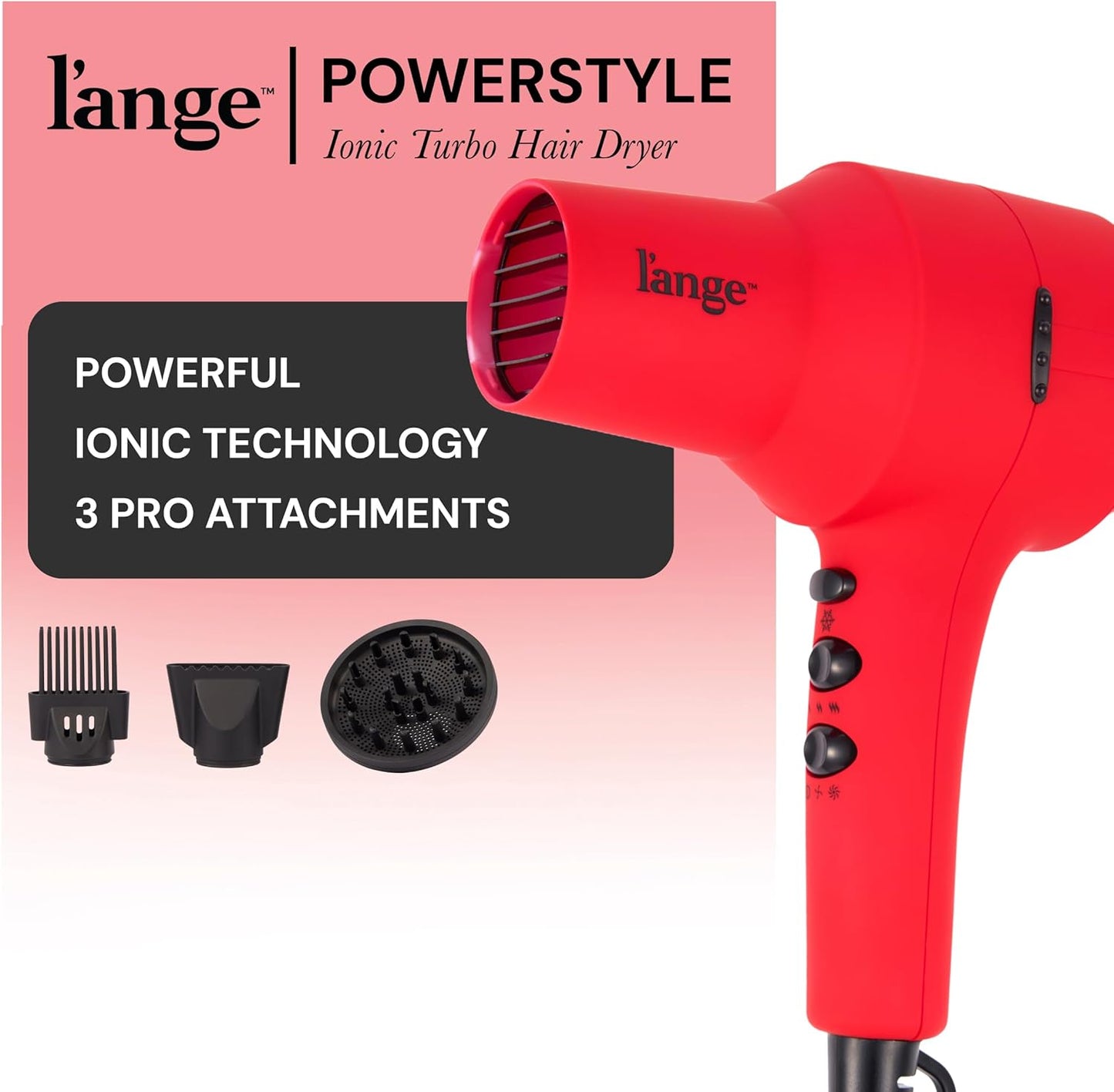 L'ANGE HAIR PowerStyle Ionic Turbo Hair Dryer | 1875W Fast Drying & Precision Styling for Long-Lasting, Frizz-Free Looks | Advanced Ionic Technology Smooths & Shines Hair (Red)