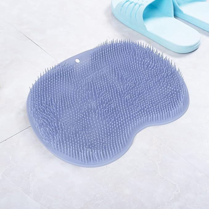 Silicone Foot & Body Scrubber with 75 Non Slip Suction Cups for Shower, Flat Shower Back Scrubber Wall Mounted Foot Scrubber for Shower Floor, Foot Massage Mat to Eliminate Dead Skin (Blue)