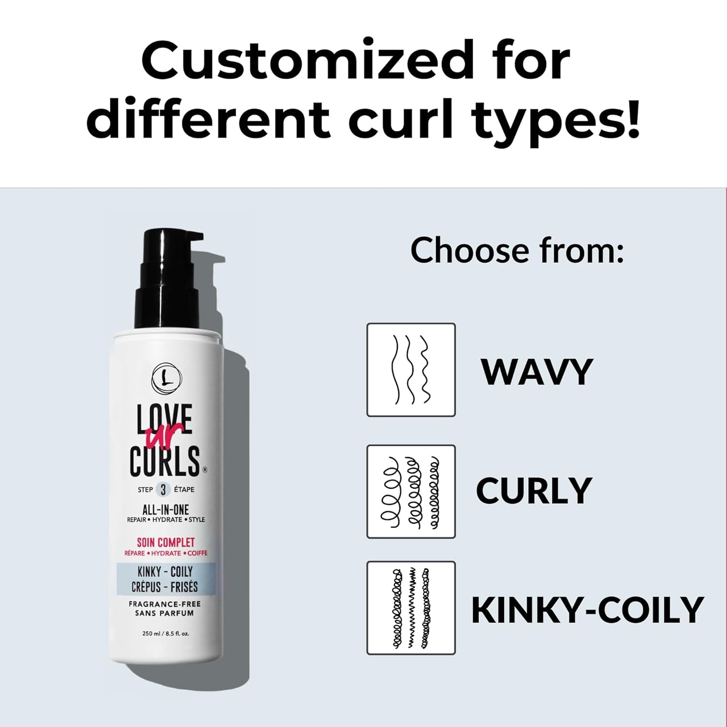 Love Ur Curls Fragrance Free All in One Curl Cream Styler for Kinky Coily Textured Hair, Repair, Define, Hydrate & Style with Shea Butter, 250mL