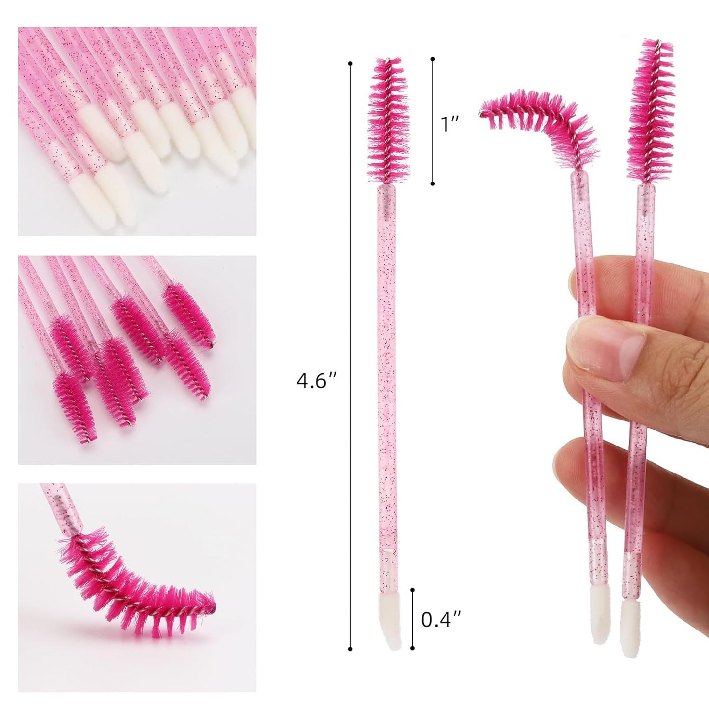 200 Pcs Disposable Mascara Wands Dual Ended Eyelash Brush Lip Brush, Lipstick Applicator Eyebrow Spoolies Brush for Eyelash Extensions - Hotpink