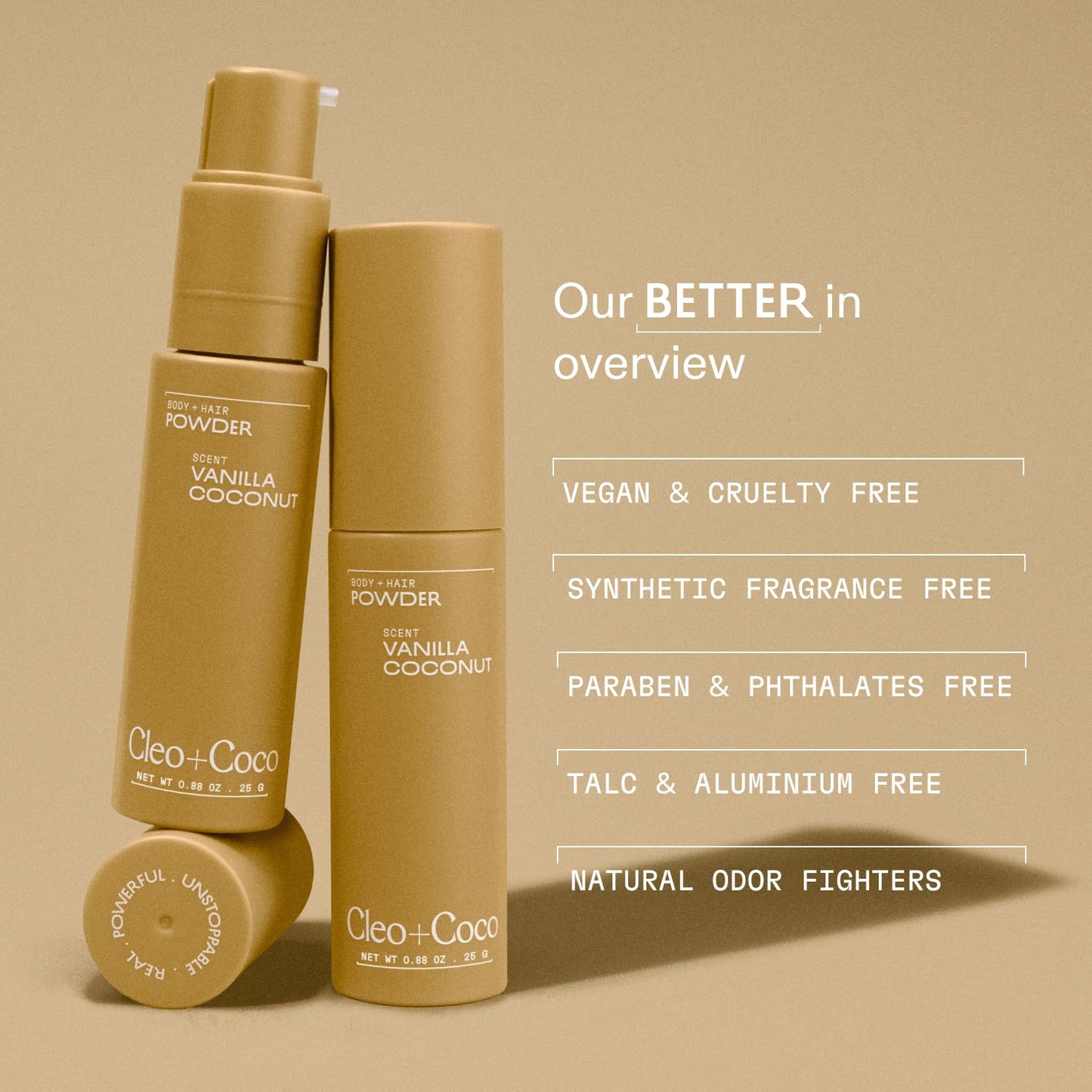 Cleo + Coco. Deodorant Powder for Body and Hair, Vanilla Coconut (0.88 oz), 2-in-1 Deo Powder & Dry Shampoo for Women & Men, Aluminum Free Deodorant, Talc-Free, Anti Chafe Protector, Travel-Size