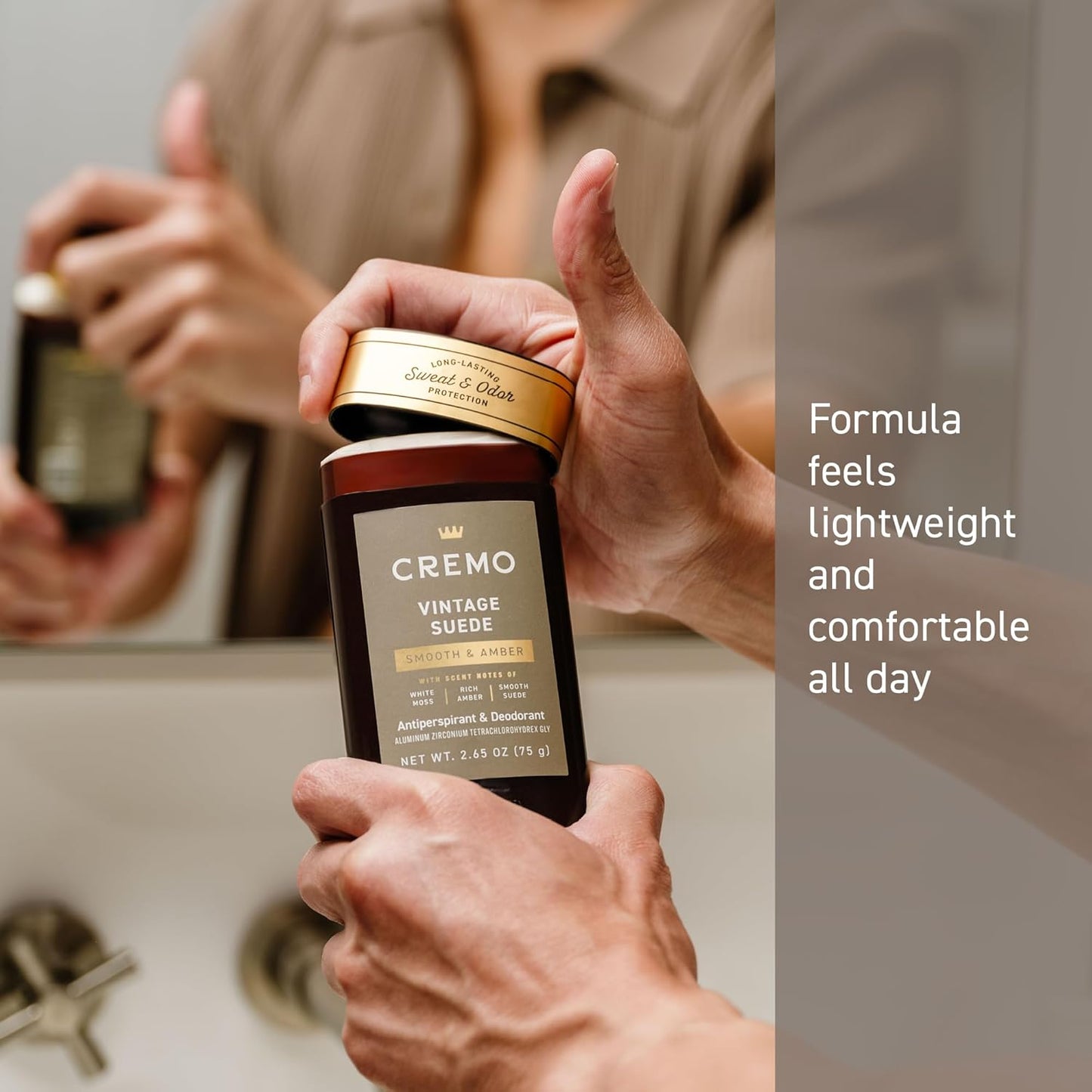 Cremo Vintage Suede Antiperspirant & Deodorant for Men, 48-hour Sweat and Odor Protection, 2.65oz