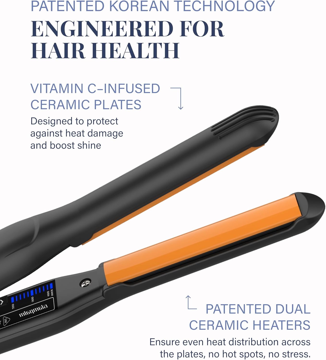 GLAMPALM Hair Straightener 0.6" Ceramic Volumizing flat iron Infused with Vita C, Korea's #1 Professional Salon Tool, Curved Plates, Dual Voltage, 11 Heat Settings(220°–450°), 20s Fast Heat-Up (GP106)