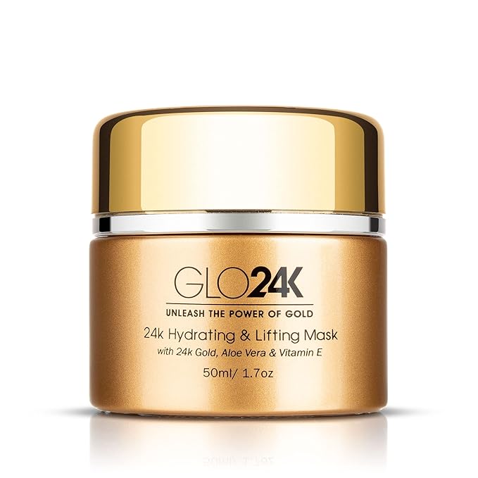 GLO24K Hydrating and Lifting Mask with 24k Gold, Aloe Vera, Peptides, and Vitamins. For Hydration Boost and Lifting Effect that Generates a Glowing, Radiant Complexion and Silky-Smooth Skin.