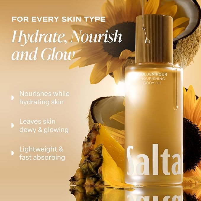 Saltair Body Oil. Luxurious Golden Hour After Shower and Bath Oil Moisturizer for Women and Men. Botanical, Non-Greasy, and Well-Absorbing Lotion for Hydrating Dry Skin. 4oz Pump Bottle