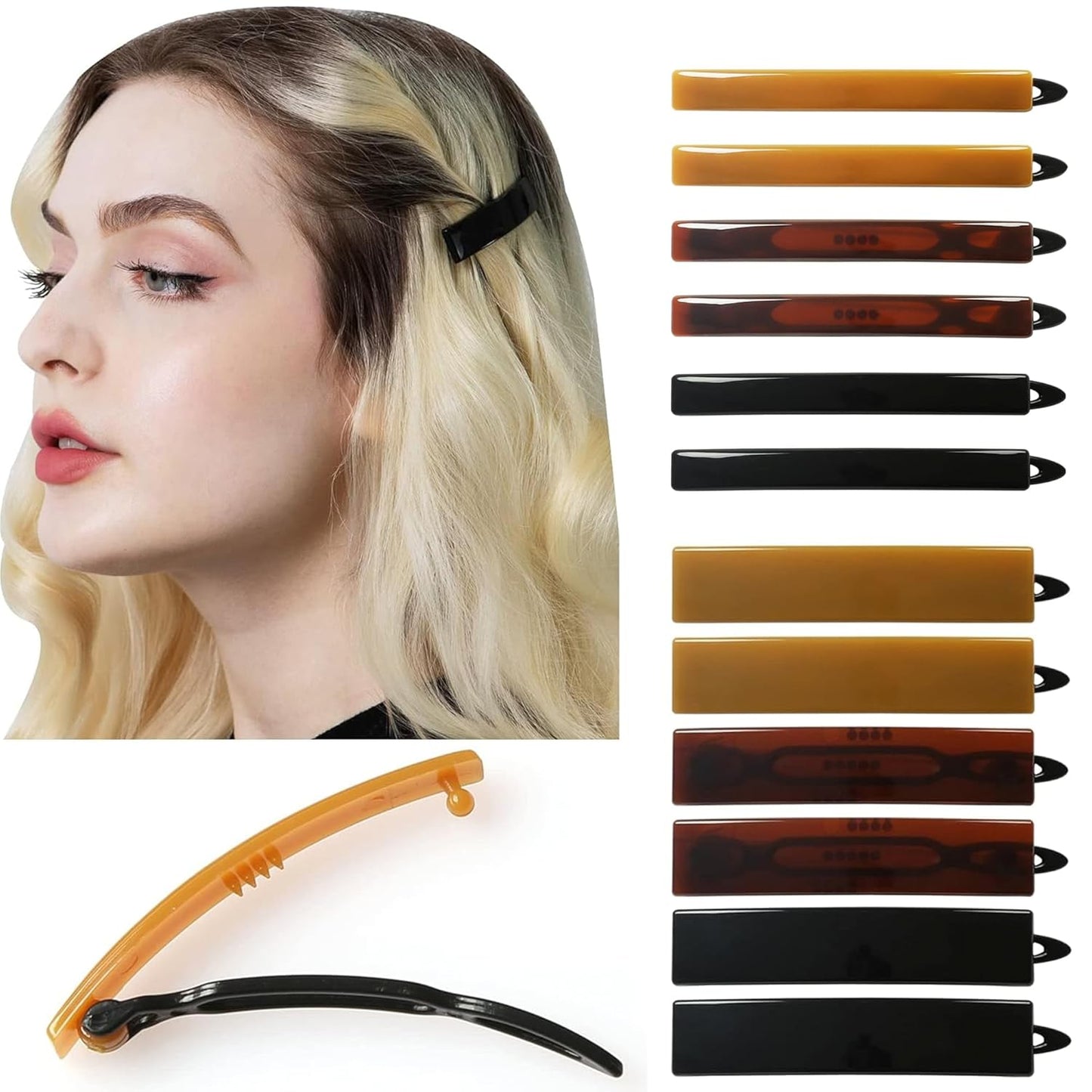 12pcs Hair Barrettes Set for Women and Girls, Hair Clips for Thick Thin Fine Hair, Non-metal Hair Accessories, Non-Slip Grip Handmade Snap Hairpin, BPA Free (LY15)