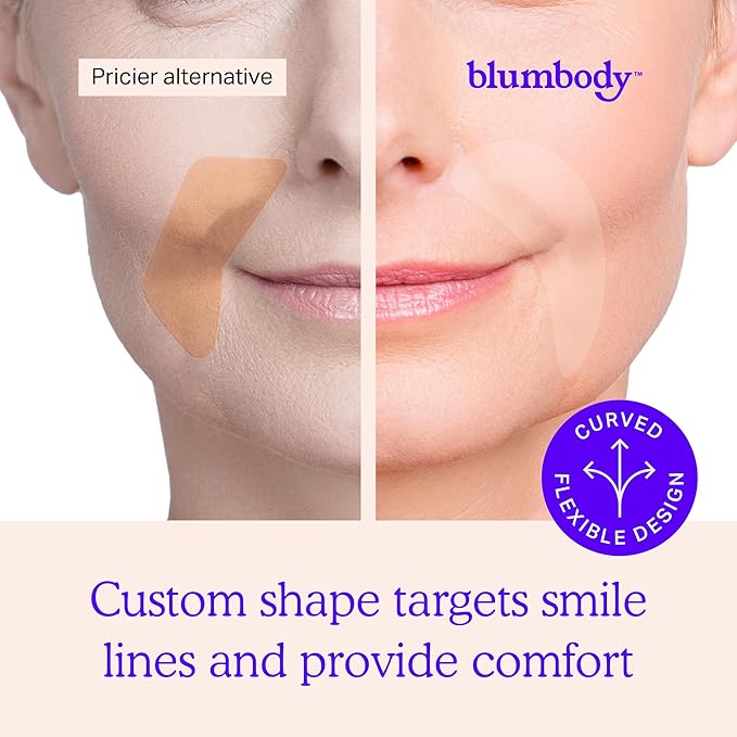 BLUMBODY Smile Line Patches – Face Wrinkle Patches for Fine Lines Around Mouth & between Eyes – Non-Silicone Anti-Wrinkle Facial Tape – Comfortable Overnight Use (90-Day Supply)