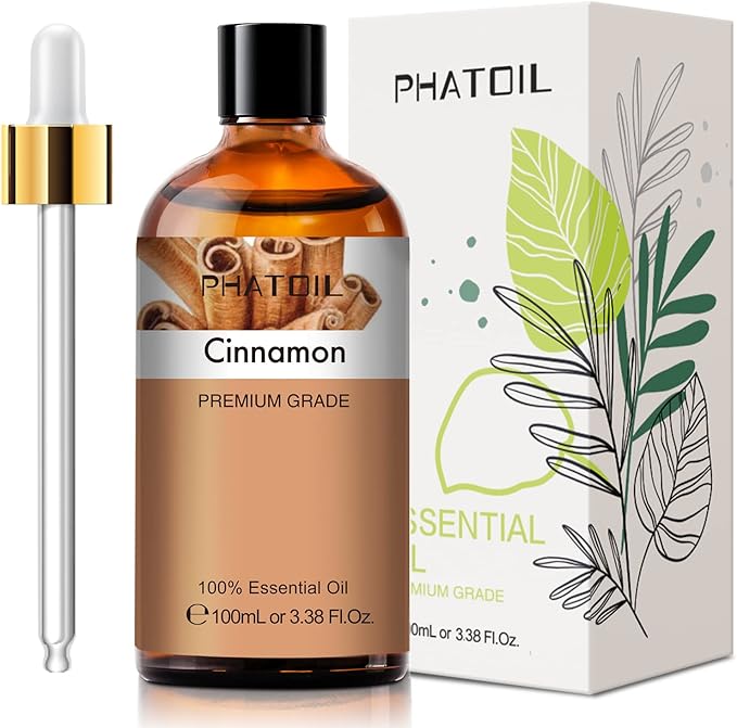 100ML Cinnamon Essential Oil, Huge 3.38fl.oz Bottle Cinnamon Oil, Aromatherapy Oils for Diffuser, Humidifier, DIY, Essential Oil Singles