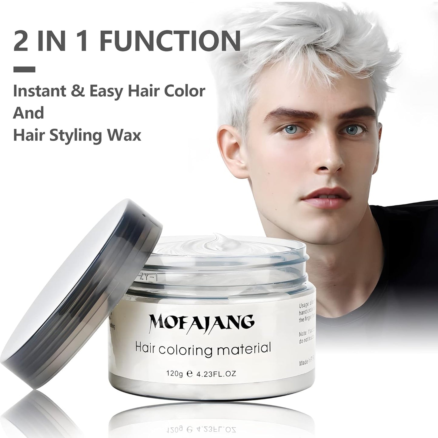 VOLLUCK White Hair Color Wax Pomades 4.23 oz - Natural Hair Coloring Wax Material Disposable Hair Styling Clays Ash for Cosplay, Party (White)