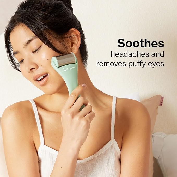 Kitsch Ice Roller for Face - Stainless Steel Ice Face Rollers for Women - Soothes Facial Puffiness, Sore Muscles, and Headaches | Self Care Gifts for Women - Minty Green