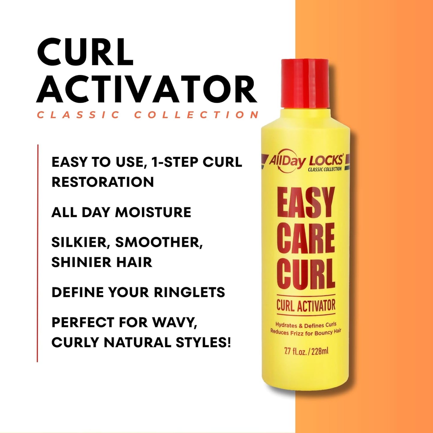 AllDay Locks Classic Easy Care Curl Activator (7.7 oz) | Hydrating & Frizz-Free Curl-Enhancer Milk | Nourish, Replenish & Define Curly Hair | Springy, Flexible Hold | 7.7 oz