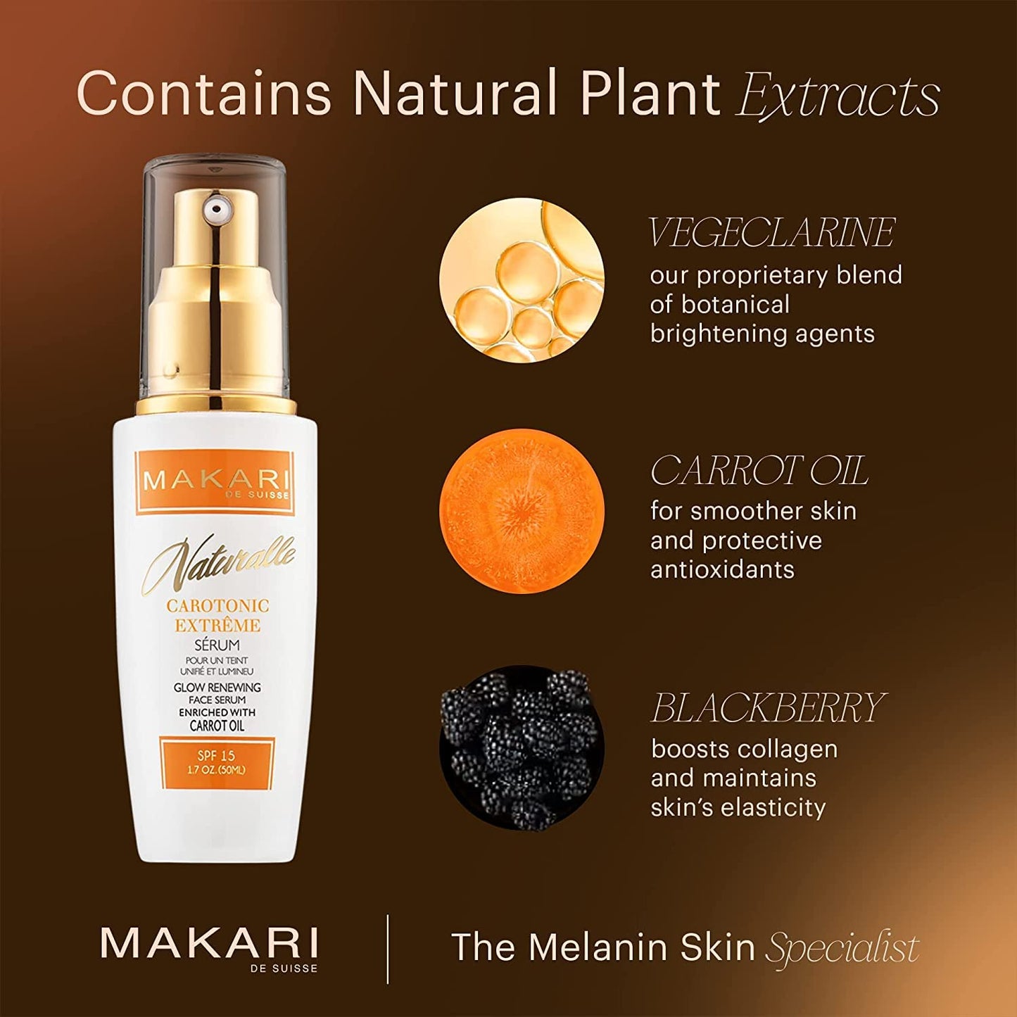 Makari Naturalle Carotonic Extreme Brightening Serum SPF15 (1.7 oz) | Helps Reduce Appearance Of Blemishes, Scars, and Imperfections | Brightens, Smoothens, & Gives Antioxidant Protection