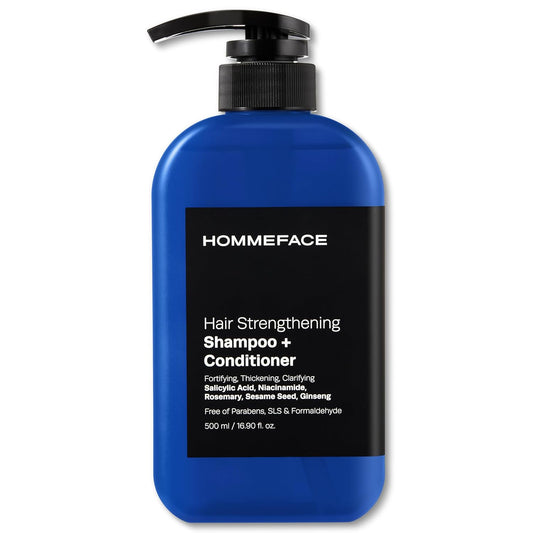 HommeFace 2-in-1 Hair Strengthening Shampoo + Conditioner for Men, 16.9 Fl. Oz. - Hair Thickening, Scalp Exfoliating, Volumizing for Reduced Shedding, Density & Shine