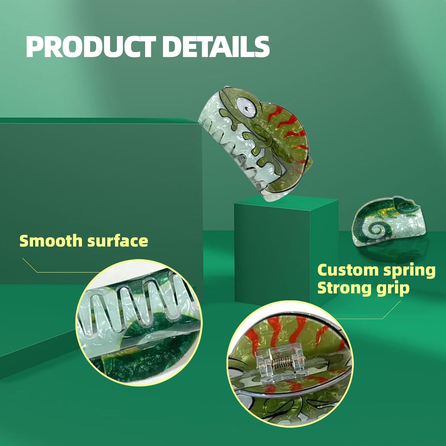 Chameleon Lizard Hair Claw Clips for Women, Non-Slip Hair Clip, 2 Pcs Cute Claw Clips for Thick Thin Hair, Large Hair Claw, Green Hair Accessories for Spring Summer, Holiday Essentials Hair Clups