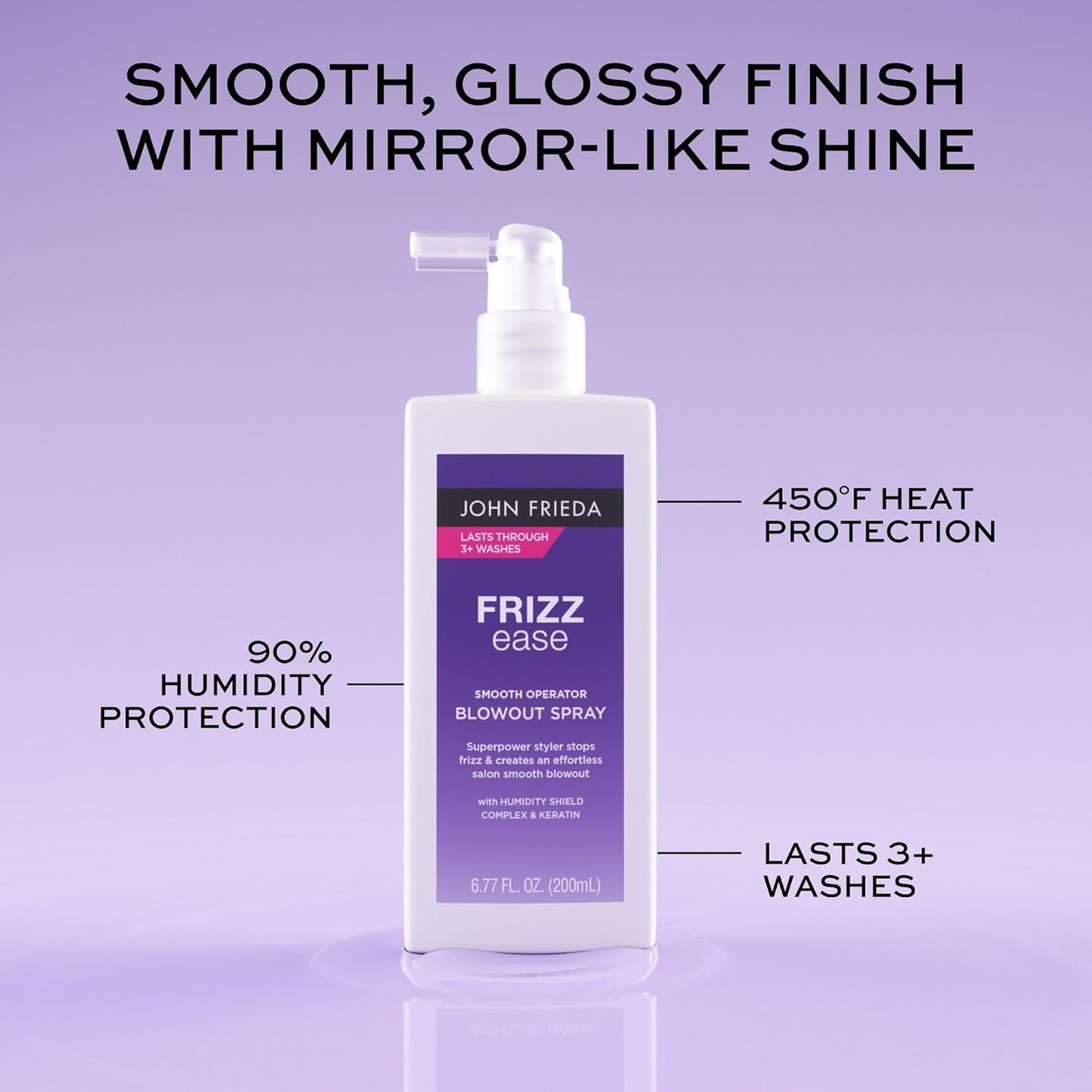 John Frieda Frizz Ease Smooth Operator Blowout Spray, Anti-Humidity, Hair Gloss, Heat Protection Spray for Hair, 6.77 Oz