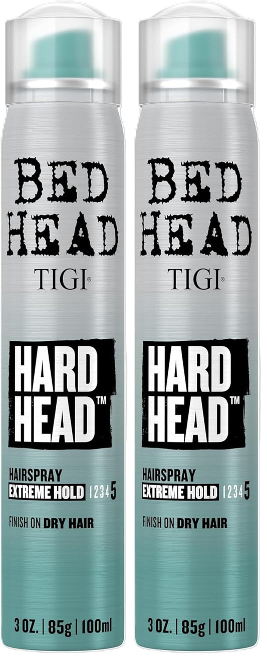 TIGI Bed Head Hard Head Hair Spray –Travel Size Hair Spray, Extra Strong Hold for All Day Style and All Hair Types, 3 oz, 2 Pack