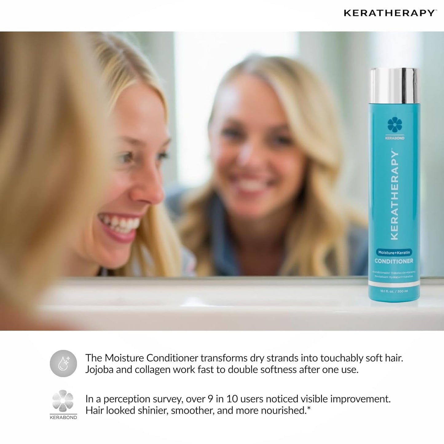 KERATHERAPY Keratin Infused Moisture Conditioner, 10.1 fl. oz., 300 ml - Hydrating & Moisturizing Conditioner for Dry or Damaged Hair with Collagen, Jojoba Oil, & Kerabond Technology - Sulfate Free
